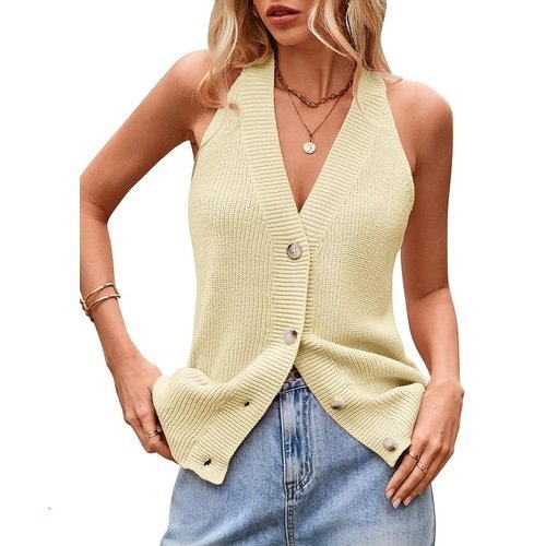 🔥 Women Sweater Vest Button Down V Neck Knit Tank Top Sleeveless Cardigans  — $9.99  (was $19.99)