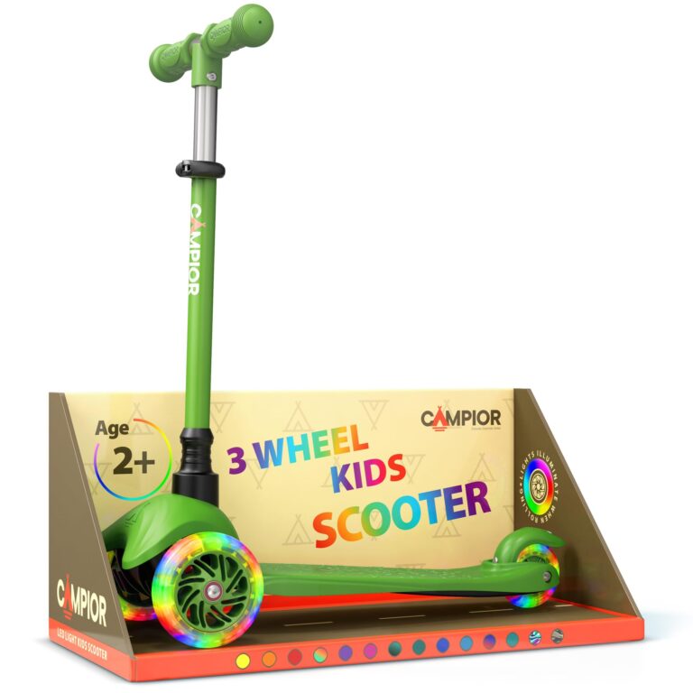 🔥 Green Mini 3 Wheel Scooter for Kids – Lean-to-Steer with LED Light-Up Wheels, Adjustable Handlebar, Wide Anti-Slip Deck,