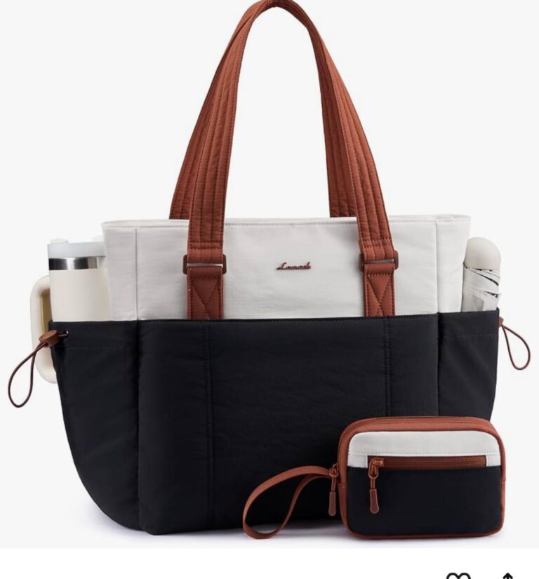 🔥 LOVEVOOK Tote Bag for Women, Puffy Work Tote with Large Cup Holder, Quilted Laptop Bag Travel Tote Shoulder Bag Handbag  — $15  (was $38)