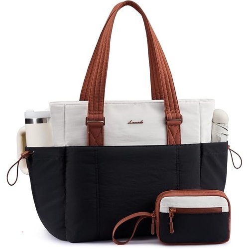 🔥 LOVEVOOK Tote Bag for Women, Puffy Work Tote with Large Cup Holder, Quilted Laptop Bag Travel Tote Shoulder Bag Handbag  — $15.99  (was $59)