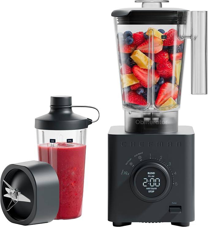 🔥 Chefman Obliterator 48 oz Countertop Blender for Smoothies, 1380W Motor to Crush Ice, Nuts, and Frozen Fruit with Stainl  — $77  (was $159)
