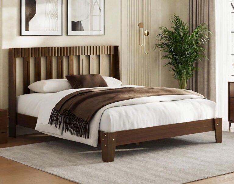 🔥 Queen Mid-Century Wood Bed