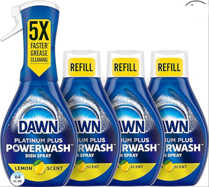 🔥 Dawn Powerwash Spray, Dish Soap, Dishwashing Liquid, Cleaning Supplies, Lemon, 1 Starter Kit + 3 Refills, 4 Units of 16o  — $10  (was $17)