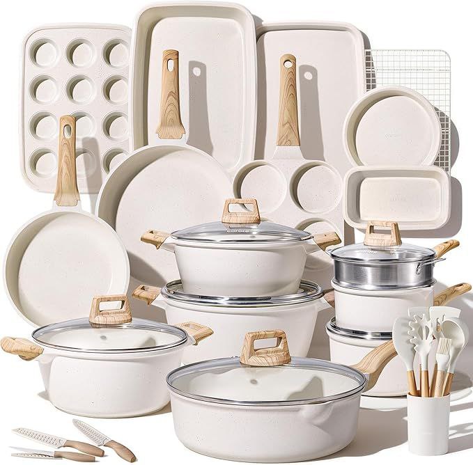🔥 CAROTE 44pcs Pots and Pan Set Nonstick, Cookware Sets, Cooking Set Non Stick, Induction Cook Ware with Bakeware Set, Kit