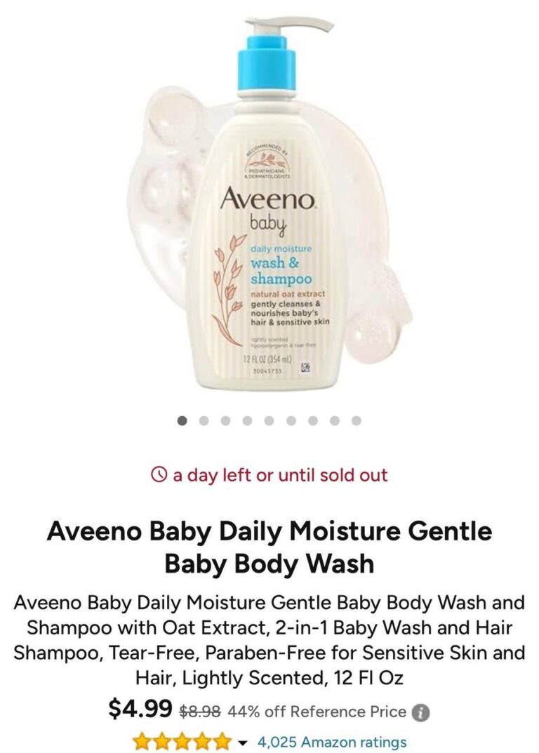 🔥 Aveeno Baby Daily Moisture Gentle Baby Body Wash  — $4.99