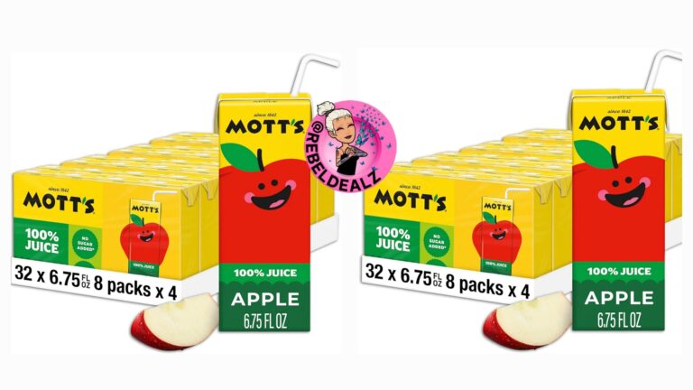 🔥 Mott’s 100% Original Apple Juice, 6.75 Fl Oz Boxes, 32 Count (4 Packs Of 8), 2 Servings Of Fruit, 100% Fruit Juice, Glut  — $18  (was $28)
