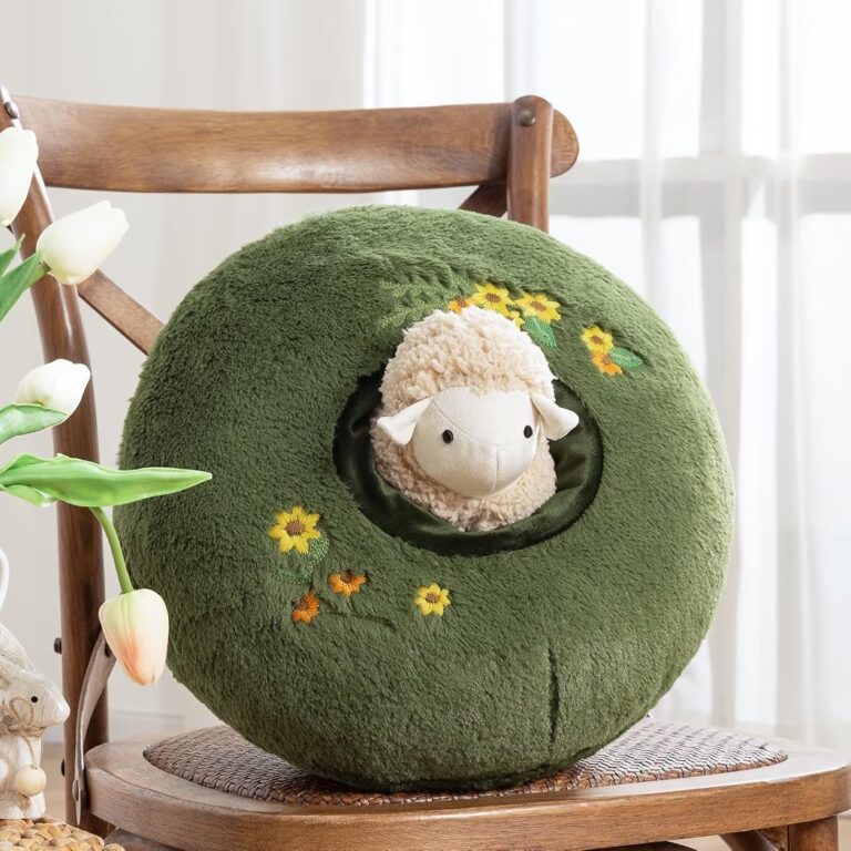 🔥 Phantoscope Lamb Throw Pillow, Velvet Hugging Pillow with Floral Embroidery, 14″x14″ Adjustable Sheep Plush, Farmhouse S  — $7  (was $19)