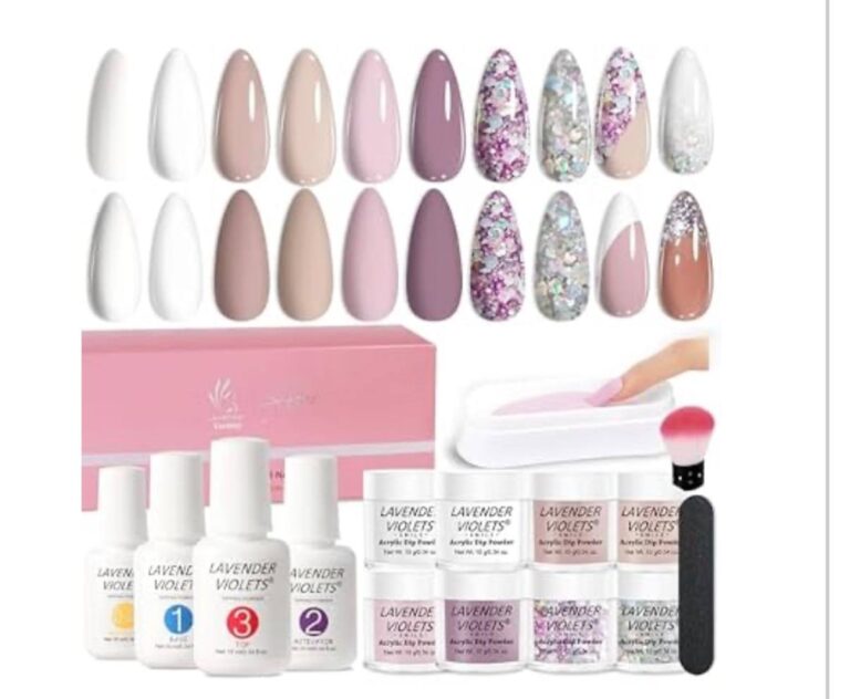 🔥 Lavender Violets Dip Powder Nail Kit for Beginners French Nail Kit– Clear,Nude, Pink,Diamond, Sliver Glitter Colors Nail  — $12  (was $24)