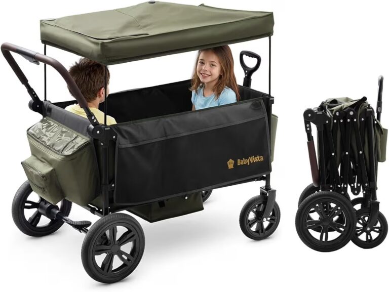 🔥 Stroller Wagon for Kids, One-Hand Adjustable Push/Pull Handle, Spacious Storage, 8″/12″ All-Terrain Wheels, Canopy with   — $188  (was $249)