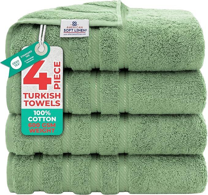 🔥 American Soft Linen Luxury 4 Piece Bath Towel Set, 600 GSM 100% Cotton Turkish Bath Towels for Bathroom, 27×54 in Large