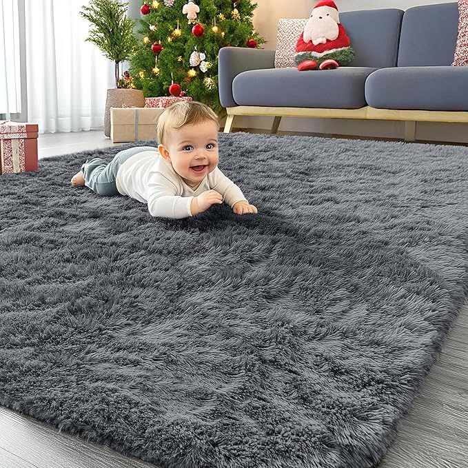🔥 OLANLY Area Rugs for Living Room Bedroom, Machine Washable 4×5.9 ft Soft Fluffy Shaggy Bedside Rug, Indoor Floor Carpet