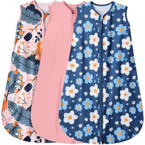 🔥 3 Pack Baby Sleep Sack 100% Rayon Cotton Baby Sleeping Bag 2-Way Zipper Toddler Wearable Blankets TOG 0.3. (Gerbera&Tuli  — $18.99