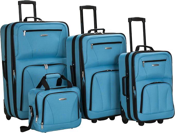 🔥 Rockland Journey Softside Upright Luggage Set,Expandable, Turquoise, 4-Piece (14/19/24/28  — $50