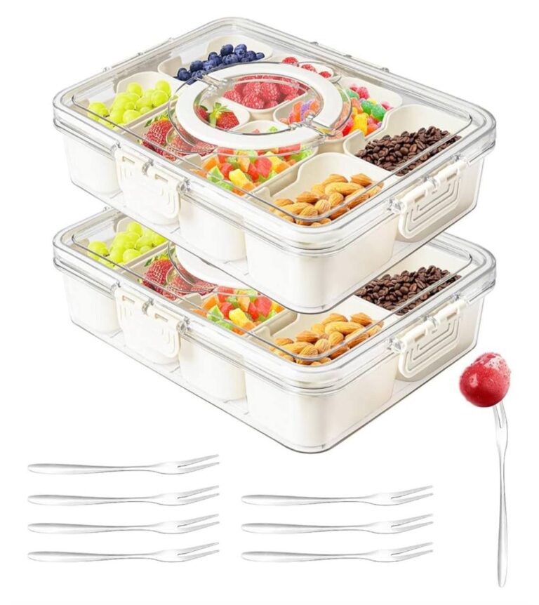 🔥 Snackle Box Container,Portable Snack Box 8 Compartment Divided Serving Tray with Lid and Handle,Clear Storage Organizer