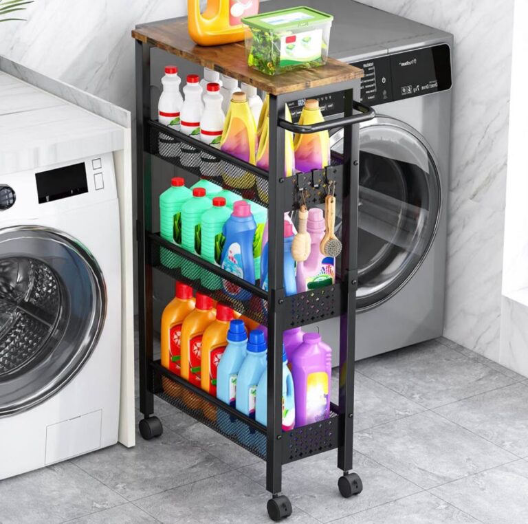 🔥 Utility Slim Storage Cart with Wheels, 4 Tier Small Rolling Cart with Wood Top  — $29  (was $49)