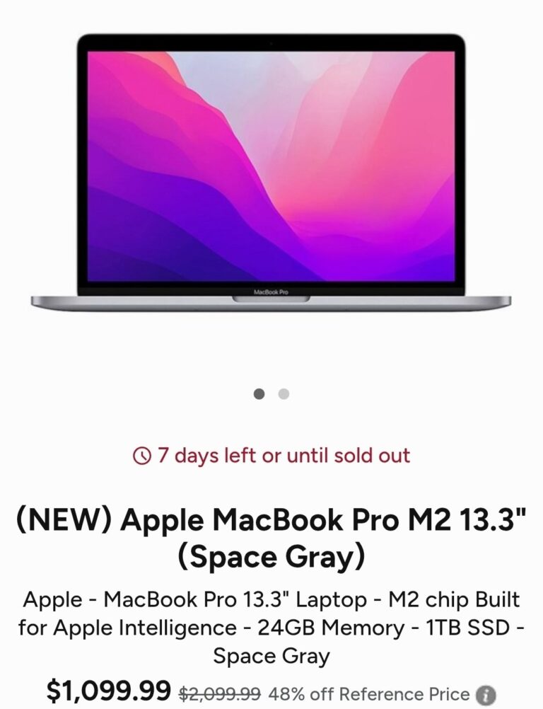 🔥 (NEW) Apple MacBook Pro M2 13.3″ (Space Gray)  — $1,099.99