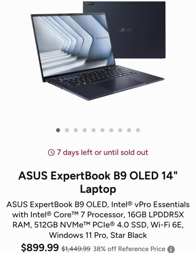🔥 ASUS ExpertBook B9 OLED 14″ Laptop  — $899.99