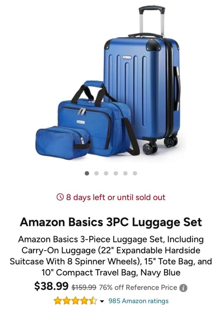 🔥 Amazon Basics 3PC Luggage Set  — $38.99