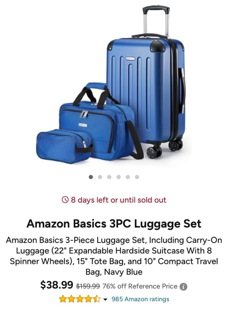 🔥 Amazon Basics 3PC Luggage Set  — $38.99