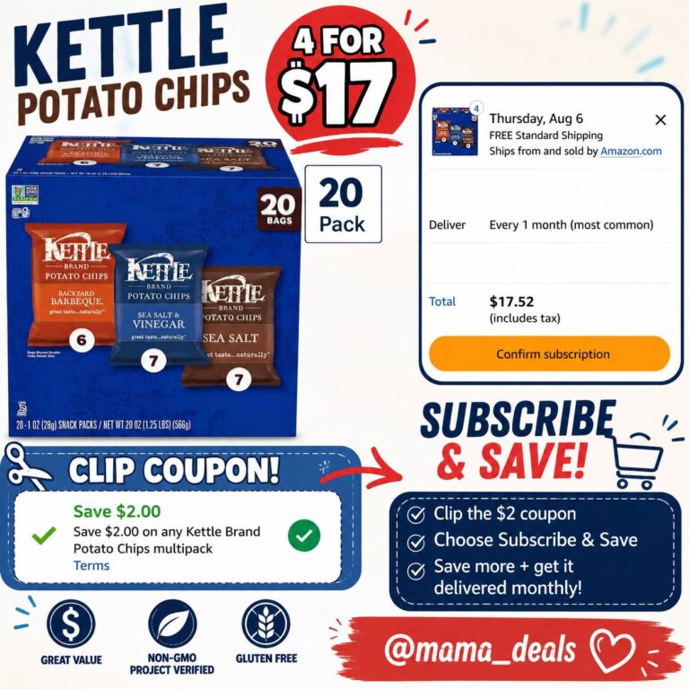 🔥 Kettle Brand Potato Chips Variety Pack, 1 Oz, 20 Ct  — $17  (was $47)