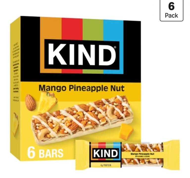 🔥 KIND Healthy Snacks Bars, Mango Pineapple Nut, Gluten Free, High Fiber Snacks, 4g Protein, 6 Count  — $3  (was $8)