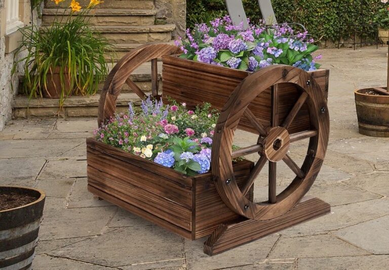 🔥 OIPRTGFJ Wooden Wagon Planter Box, Garden Planter with Wheels,Decorative Planter for Flowers Herbs Vegetables for Indoor  — $49  (was $99)