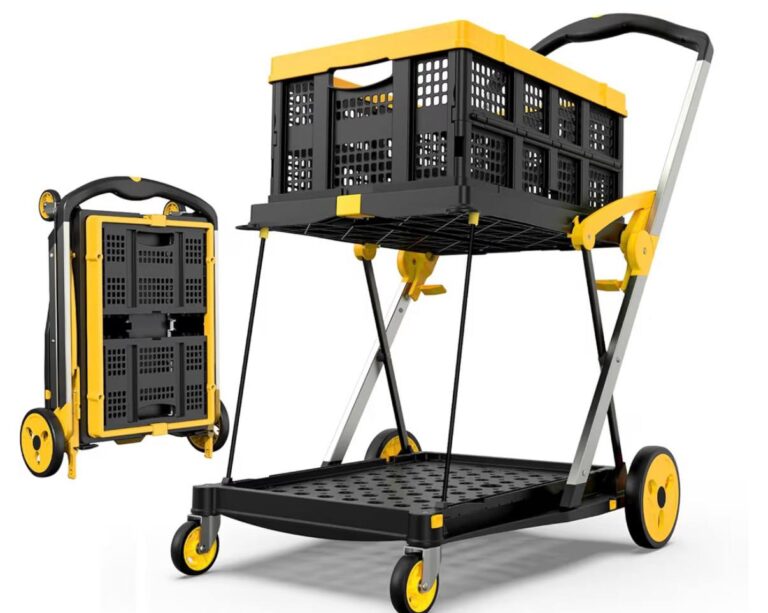 🔥 Collapsible Shopping Cart with Wheels, 200 lbs Capacity Grocery Cart on Wheels with Storage Crate, Platform Hand Truck w  — $143  (was $220)