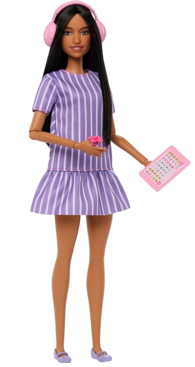 🔥 Barbie Fashionistas Doll #245, Autistic Doll Wearing Purple Striped Dress with Accessories Like Fidget Spinner, Tablet a  — $5  (was $11)