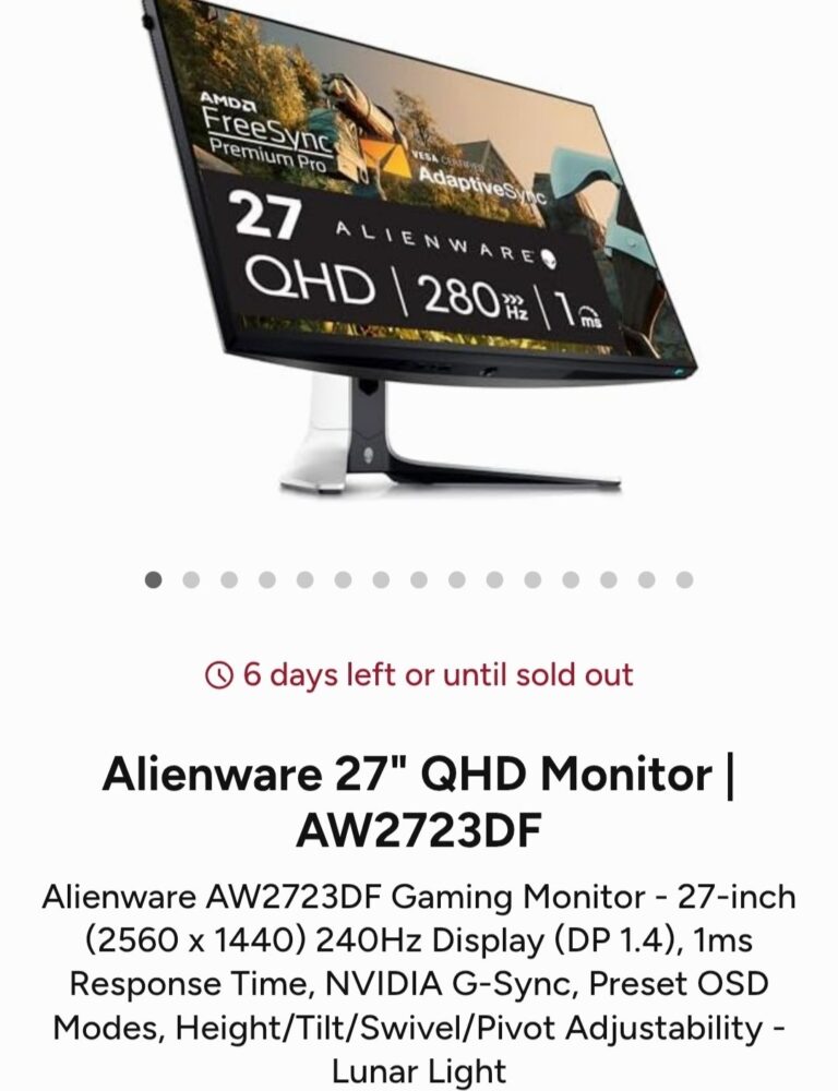 🔥 Alienware 27″ QHD Monitor | AW2723DF  — $289.99