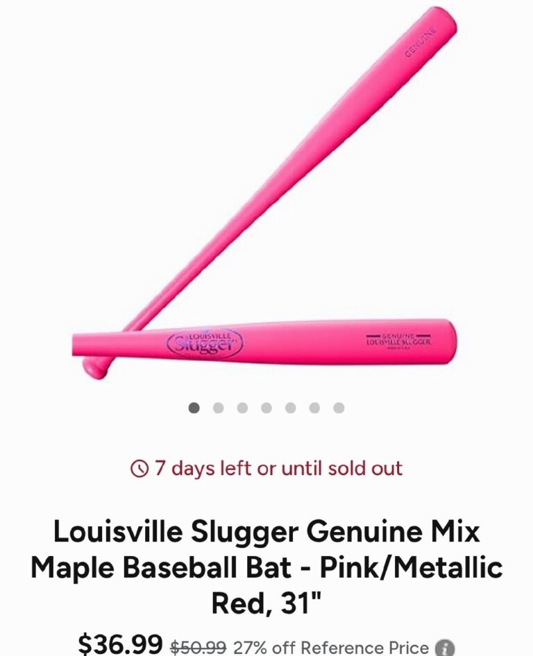 🔥 Louisville Slugger Genuine Mix Maple Baseball Bat – Pink/Metallic Red, 31″  — $36.99