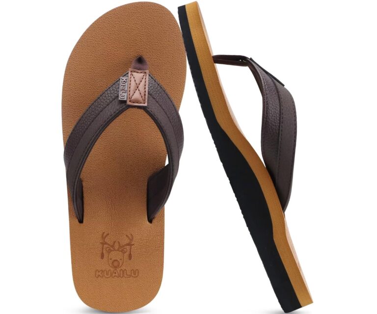 🔥 KuaiLu Mens Leather Flip Flops Arch Support Summer Beach Pool Water Thong Sandals  — $9.98  (was $19.99)