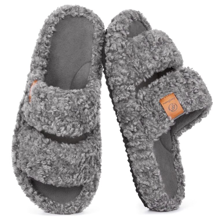🔥 EverFoams Womens Fuzzy Open-toe Slippers Soft Comfy Memory Foam Indoor House Shoes Cool Gray,7  — $18.98  (was $34.99)