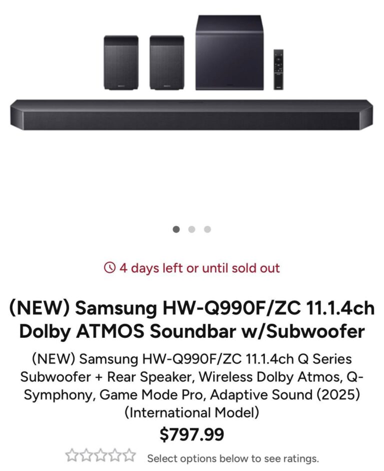 🔥 (NEW) Samsung HW-Q990F/ZC 11.1.4ch Dolby ATMOS Soundbar w/Subwoofer  — $797.99