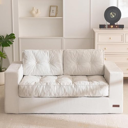 🔥 MAXYOYO Boneless Sofa Couch, 59″ Loveseat Sofa for Small Space, Tufted Floor Couch Bean Bag Chair for Living Room Bedroo  — $148.99  (was $379)