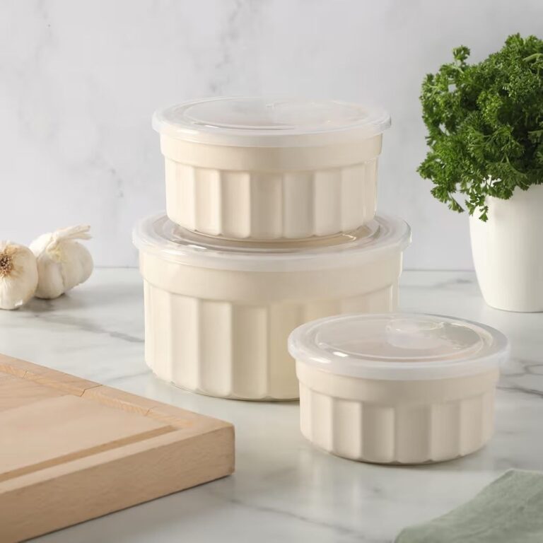 🔥 Martha Stewart Broadbrook 6 Piece Stoneware Meal Prep Container Set with Lids, Round Food Storage & Bakeware, Cream, Ove  — $25  (was $34)