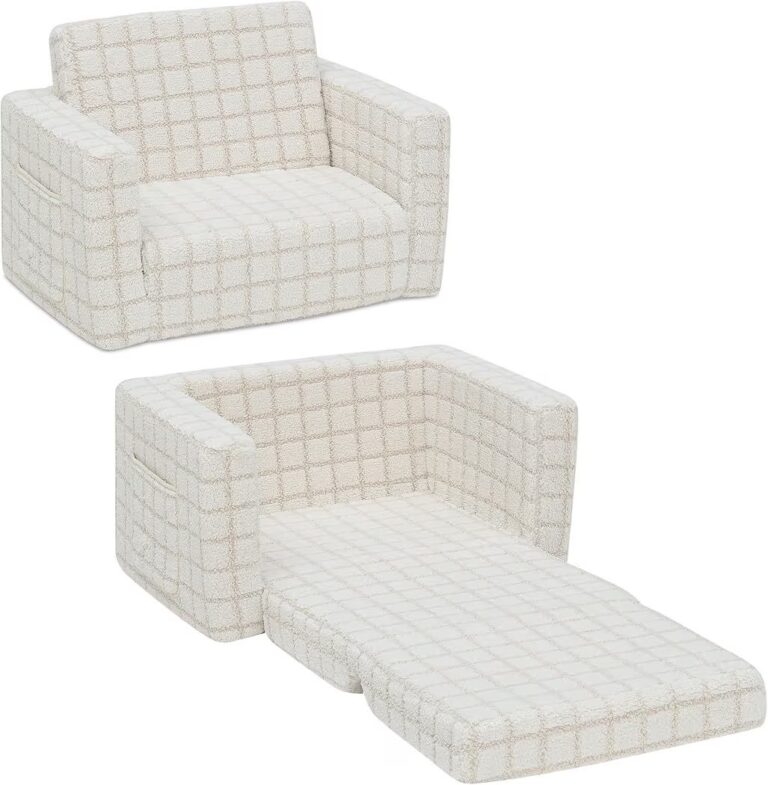 🔥 Delta Children Checkered Cozee Flip-Out Kids Chair, Snuggly Sherpa-Like Foam Convertible Armchair for Boys and Girls, Ma  — $22  (was $37)