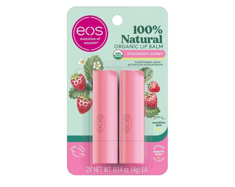 🔥 eos 100% Natural & Organic Lip Balm Sticks – Strawberry Sorbet, All-Day Moisture for Sensitive Skin, Dermatologist Recom  — $3