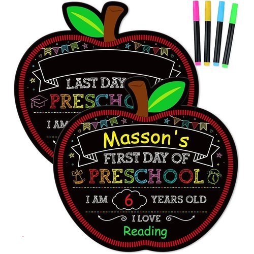 🔥 WhatSign First and Last Day of School Sign – with 4 Liquid Markers Reusable Double Sided Apple Chalkboard for Back to Sc  — $3.99