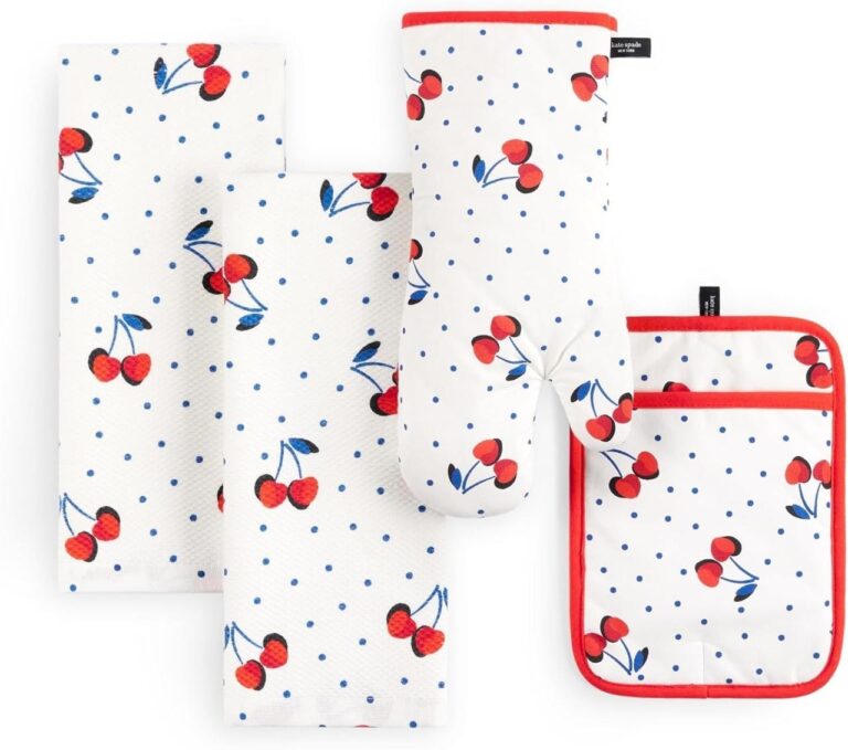🔥 kate spade new york Cherry Dot Kitchen Towel, Oven Mitt & Pot Holder 4-Pack Set