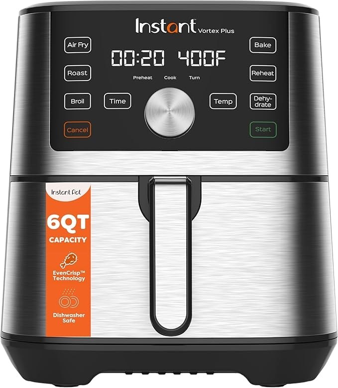 🔥 Instant Pot 6QT VORTEX Plus Air Fryer, 6-in-1, Air Fry, Broil, Dehydrate, Crisp, Roast, Reheat, Bake, Dishwasher-Safe Ai