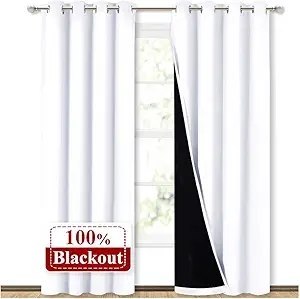 🔥 NICETOWN 100% Blackout Window Curtain Panels, Cold and Full Light Blocking Drapes with Black Liner for Nursery, 84 inche