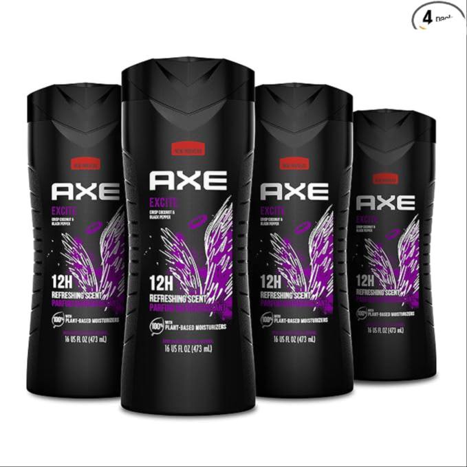 🔥 AXE Crisp Coconut & Black Pepper Body Wash 4 Count 12h Refreshing Scent Excite Men’s Body Wash with 100% Plant-Based Moi  — $13  (was $25)