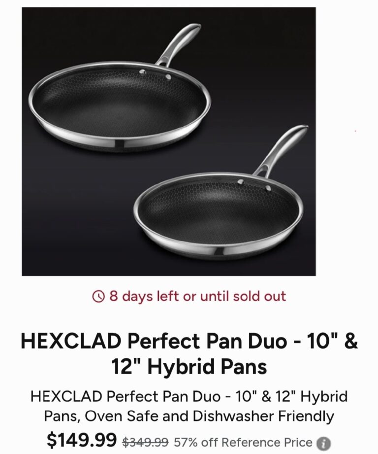 🔥 HEXCLAD Perfect Pan Duo – 10″ & 12″ Hybrid Pans  — $149.99
