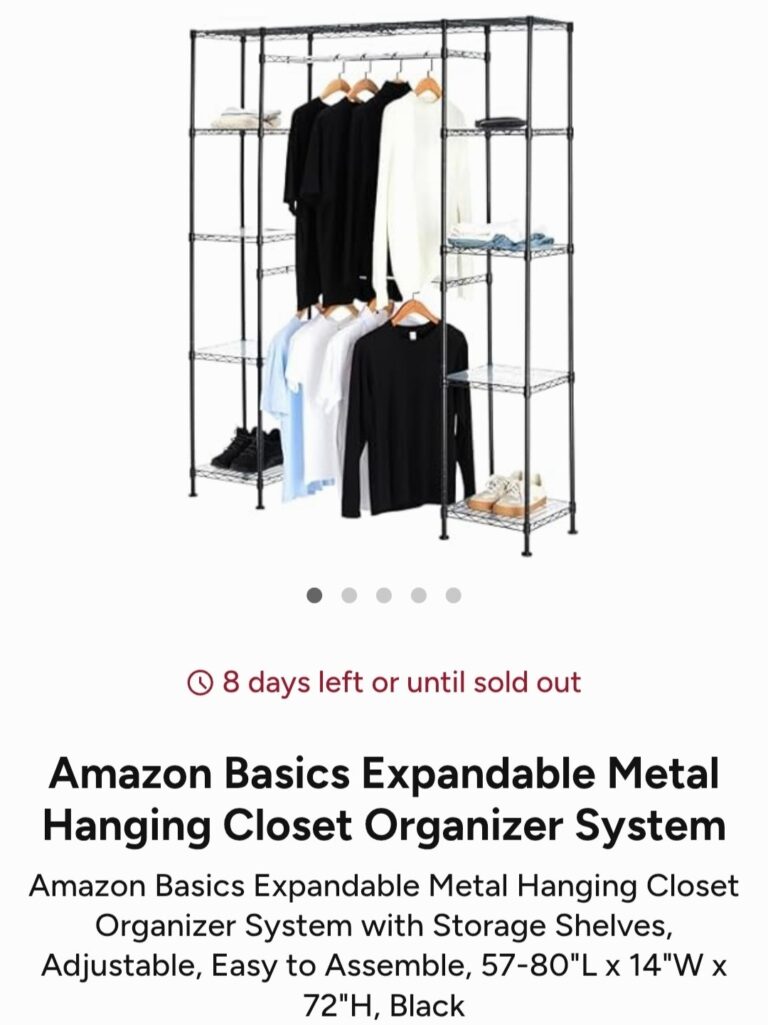 🔥 Amazon Basics Expandable Metal Hanging Closet Organizer System  — $44.99