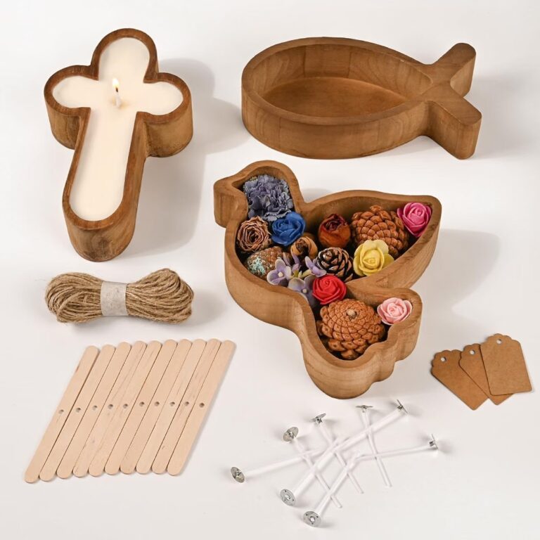 🔥 Paulownia Wood Dough Bowl Set, 3 Pack Christian Candle Holders in Cross, Dove, Fish Shapes, Rustic Decorative Pieces for  — $9  (was $27)