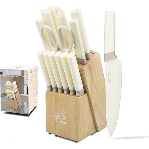 🔥 CHUSHIJI 15-Piece Kitchen Knife Set with Block, Premium High Carbon Stainless Steel, 8-Inch Chef Knife & 6 Steak Knives,  — $27.99  (was $54)
