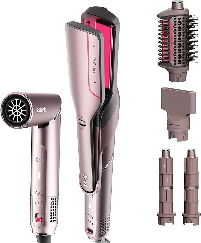 🔥 Shark FlexFusion Hair Straightener & Powerful Hair Dryer with Fusion Hair Brush, Ceramic Air Styler with Auto-Wrap Curle