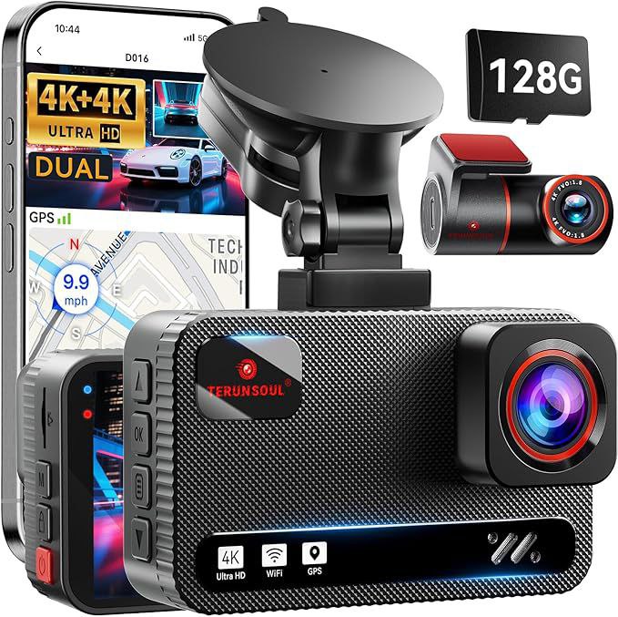 🔥 4K+4K Dash Cam Front and Rear, Free 128GB Card Included, 5.8GHz WiFi Dash Camera for Cars, Built-in GPS, G-Sensor, 170°W