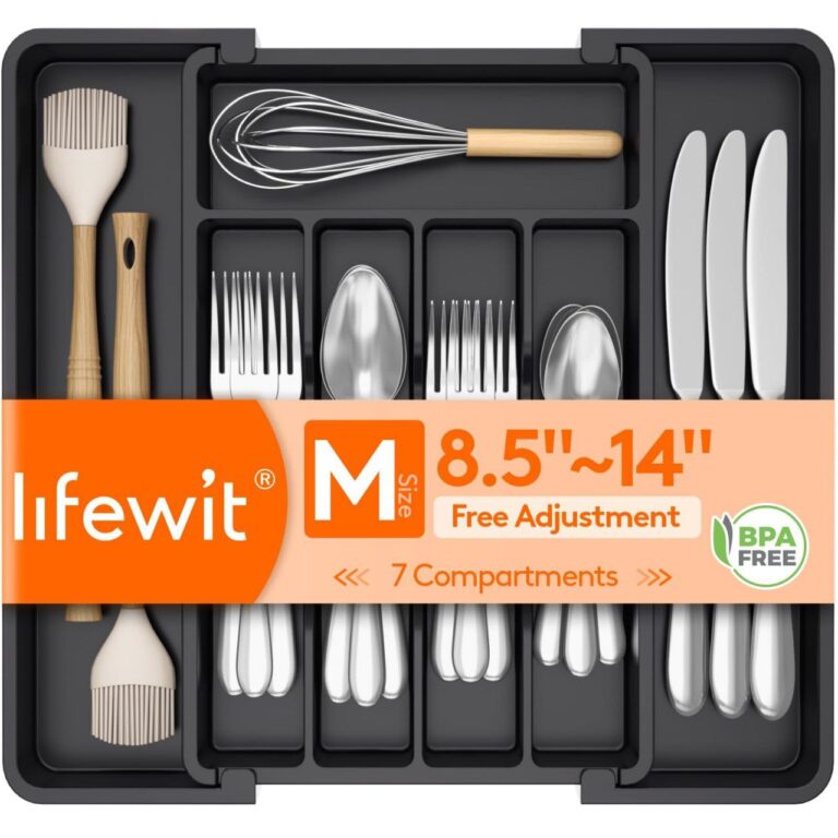 🔥 Silverware Drawer Organizer 8.5-14 x 12″, Black