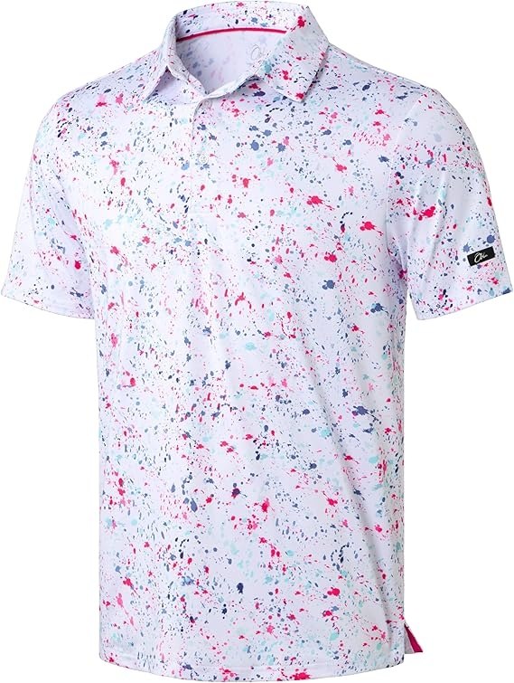 🔥 Obla Mens Golf Polo Shirts Short Sleeve Dry Fit Performance Moisture Wicking Casual Print Collared Golf Shirts for Men